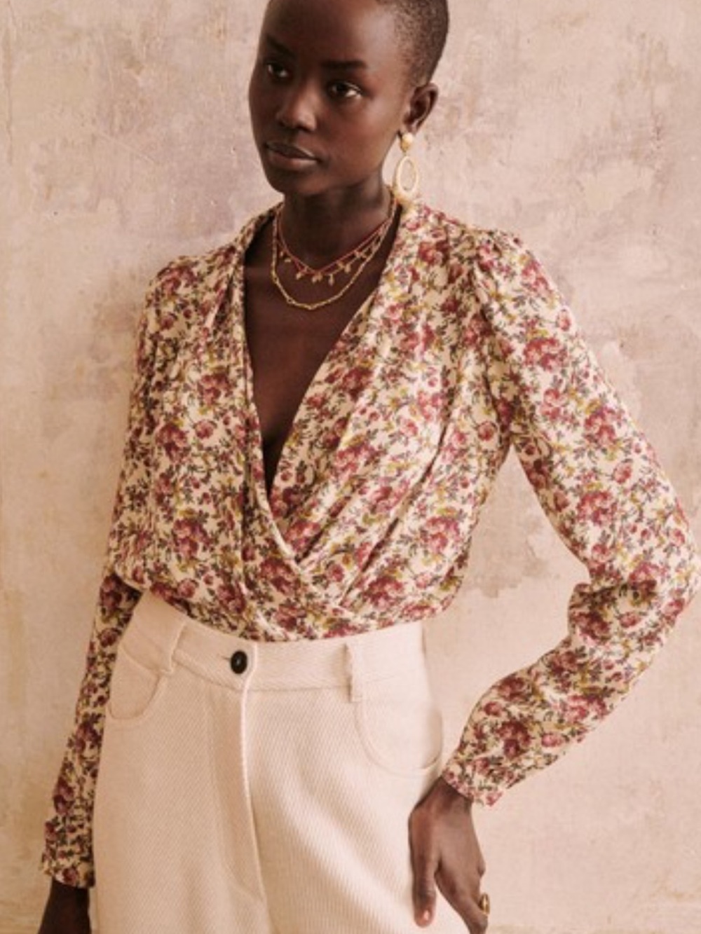 Sezane Abelia Wrap Blouse in Rose Boudoir Floral size 36 US 4 Small $130